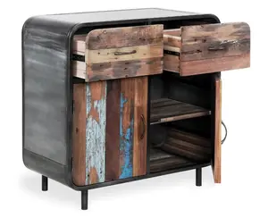 复古回收木柜与2个抽屉和门，工业厨房客厅家具
