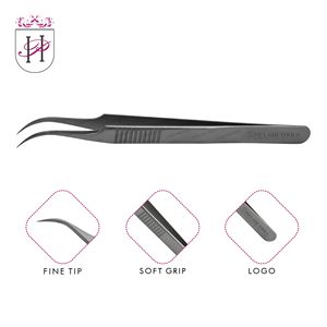 แหนบปลายโค้งแข็งแรงทำจากสเตนเลสสตีล,แหนบโค้งแข็งแรงพร้อมที่จับนิ้วดีไซน์เป็นฉลากส่วนตัวสำหรับต่อขนตา - Product Image 6