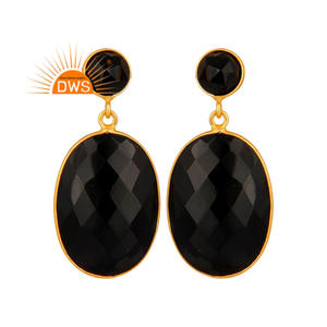 Natural Black <b>Onyx</b> Gemstone <b>Earring</b> Wholesale Gold Plated Silver Dangle <b>Earrings</b> Manufacturer Supplier - Product Image 1
