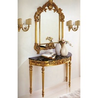 Console de Villa classique pour homme, en marbre véritable Antique avec finition en feuille d'or, Table en bois massif sculpté à la main, 100%