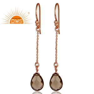 ธรรมชาติ Smoky ควอตซ์พลอยต่างหูผู้ผลิตเครื่องประดับอินเดียกุหลาบทองเงินสเตอร์ลิงห่วงโซ่ลดลงต่างหูเครื่องประดับ - Product Image 1