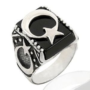 925 Sterling Silver Ataturk <span class=keywords><strong>Moonstar</strong></span> Uomini Anello Anelli di Vendita Calda Originale Antico Modello Degli Uomini di Colore Argento Anello Dei Monili Dell'annata - Product Image 5