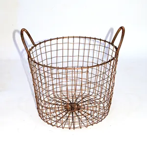 Wholesale <b>Storage</b> Type and Home Decoration Copper Antique Iron <b>Wire</b> Copper Color Metal <b>Wire</b> Mesh Laundry <b>Basket</b> with Handle - Product Image 1