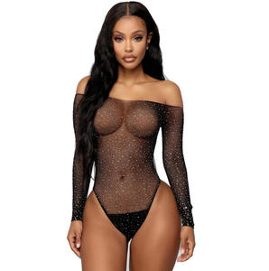 Vêtements de nuit érotiques pour femmes, en résille, à manches longues, Transparent, brillant, strass, Lingerie <span class=keywords><strong>Sexy</strong></span>, pour dames, tentation, nouvelle collection - Product Image 2