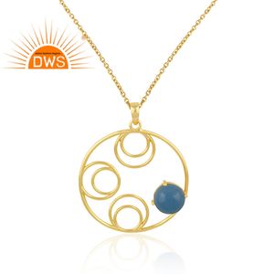 Collar con colgante de cadena de gemas de Calcedonia azul chapado en oro y plata 925, nuevo diseño - Product Image 1
