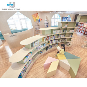 Kustom Modern Desain Interior Perpustakaan Melengkung Rak Buku Kayu Komersial Berdiri Lucu Anak Miniatur Toko Buku Furnitur untuk Sekolah - Product Image 1