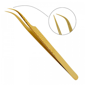 Pinzas de pestañas doradas, pinzas de extensión de pestañas de aislamiento de alta calidad, pinzas de volumen rusas antiestáticas de acero inoxidable alemán - Product Image 1