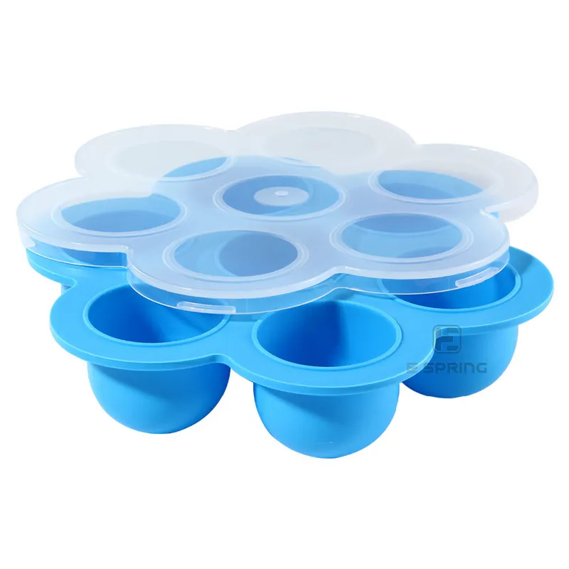 7 Hole Cavity Egg Bites Mold Silicone Baby Food Storage Container with PP lids