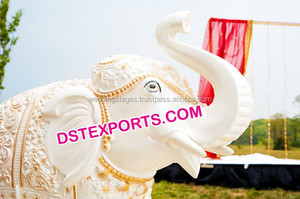 Statue d'éléphant indien doré blanc pour mariage, décoration d'entrée, rancrée de mariage - Product Image 5