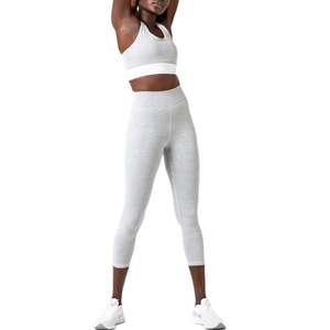 Conjunto deportivo OEM Seamless Yoga White Comfort, bra y leggings para gimnasio, conjunto de leggings y bra con aberturas para mujeres/niñas. - Product Image 2