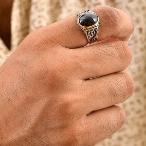 Natural Garnet Gemstone Two Tone Brass & <b>Silver</b> Turkish Style 925 Sterling <b>Silver</b> <b>Mens</b> <b>Rings</b> Jewelry - Product Image 4