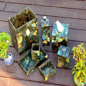 Natural Labradorite Crystal <b>bathroom</b> <b>set</b> Gemstone <b>Accessories</b> Polished Stone <b>Set</b> Bulk Wholesale Supplier Gift Item - Product Image 5