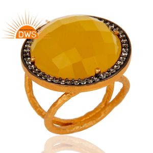 Zircon Yellow Moonstone <b>Ring</b> Gold Plated Sterling Silver Supplier <b>Split</b> Shank Cocktail <b>Ring</b> Jewelry Wholesaler - Product Image 2