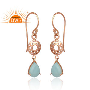 Pendientes de Diseño en Plata 925 Chapados en Oro Rosa, Proveedor de Joyería de Plata, Pendientes de Calcedonia Aqua, Mayorista de Joyería Personalizada - Product Image 2