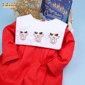 ODM OEM Barboteuse smockée à manches longues pour bébés garçons avec broderie de renne Winter-BB1328 100% coton - Product Image 5