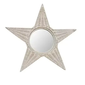 مرآة راتان بيضاء منسوجة يدويًا مرآة إطار عتيق على شكل نجمة كبيرة مع إطار
