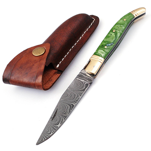 Custom Hand Forged Pocket Knife Hand Made Damascus Folding Knife with Leather Sheath Cover (smk1692) - Product Image 1
