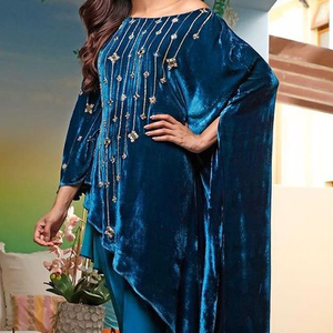 Simplee — pantalon élégant brodé sur le KAMEEZ, avec robe élégante en velours DUPATTA, pour tenue de soirée/mariage, @ 2021 - Product Image 1