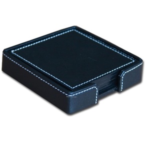 Posavasos clásico de cuero PU con soporte, Juego de 4 formas cuadradas - Product Image 1