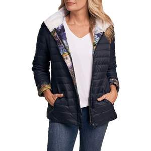Chaquetas Acolchadas de Invierno para Mujer con Cierre de Cremallera y Botones, Diseño Estampado, Forro de Spandex, Relleno de Algodón Transpirable, Capucha Tejida - Product Image 4