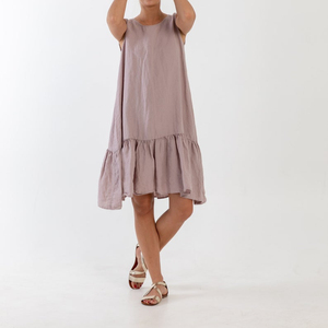 Robe en lin sexy pour fille, rose pâle, tendance, dernier design, couleur gris, tissu crêpe, col bateau, sans manches, longueur genou. - Product Image 1