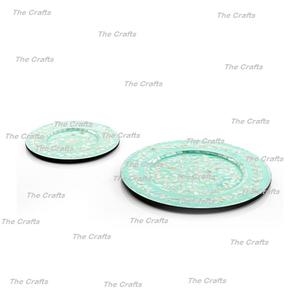 Ensemble de deux assiettes de dessous de différentes tailles en bois et en nacre pour la cuisine à domicile - Product Image 1