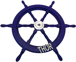 24" Nautical <b>Ship</b> <b>Wheels</b> Blue Wooden <b>Ship</b> <b>Wheel</b> Boat Item Rustic Country Decor Wall Hanging Farmhouse Decor - Product Image 1