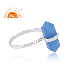สีฟ้า Chalcedony แหวนพลอยเครื่องประดับขายส่งใหม่อินเทรนด์925แหวนเงินปรับดินสอตัดผู้ผลิตเครื่องประดับออกแบบ - Product Image 2