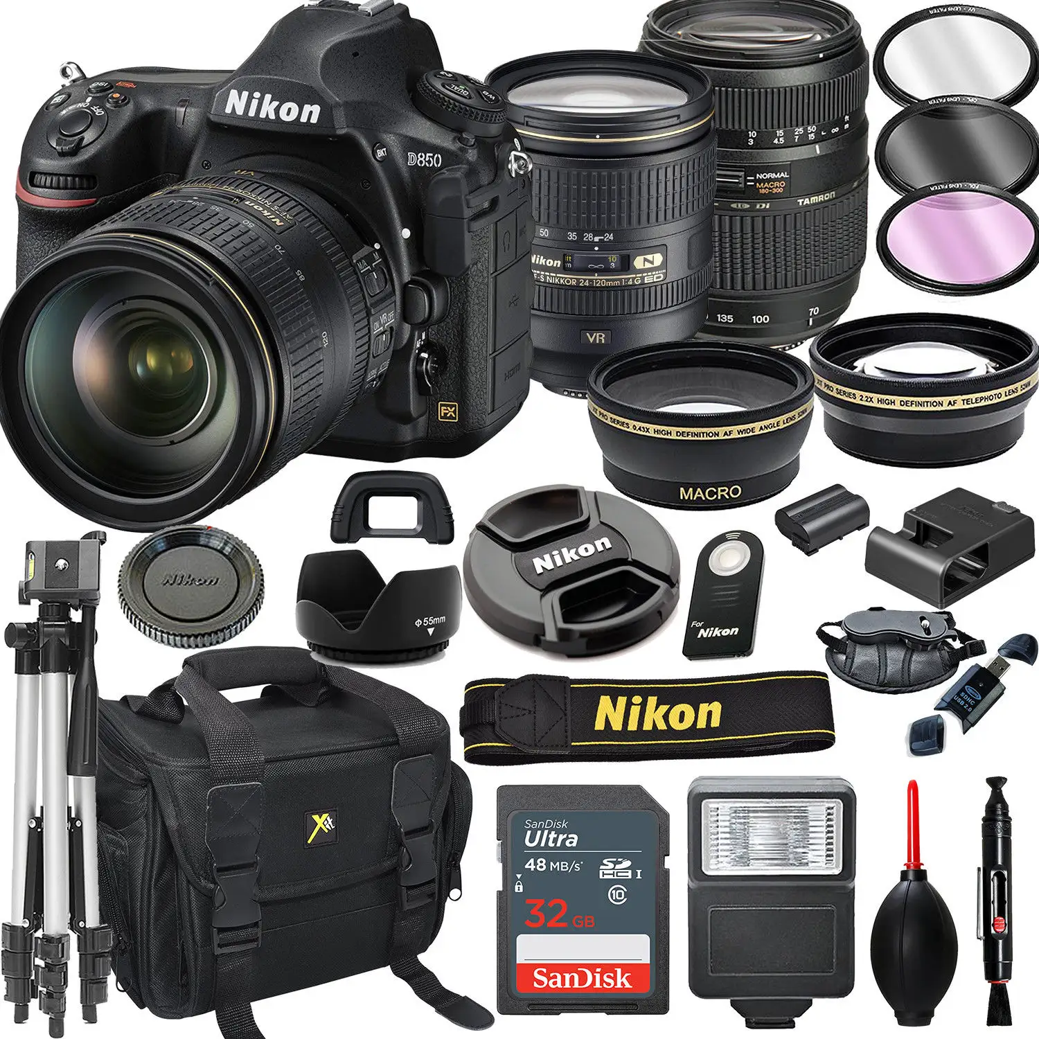 Giao Hàng Miễn Phí Cho Máy Ảnh DSLR Nikon D850 Với VR 24-120Mm Và Ống Kính 70-300Mm Đi Kèm Với Ống Kính Tele F/8 Cài Sẵn 420-800Mm