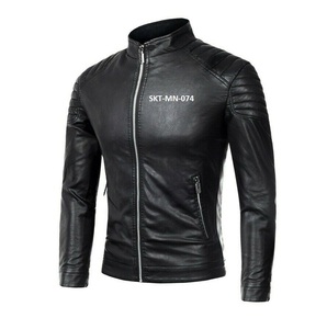 Chaqueta de motorista Unisex, chaqueta de cuero con textura de oveja negra, cremallera, disponible en todos los colores de cuero, hecha en Pakistán - Product Image 1
