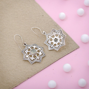 Prehnite naturelle pierres précieuses mosaïque Design 925 argent Sterling femmes balancent boucles d'oreilles bijoux fins filles accessoires fabricant - Product Image 3