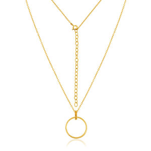 Collar con colgante circular de Plata de Ley 925 chapado en oro clásico para mujer, joyería fina a granel de circón amarillo para regalos - Product Image 1