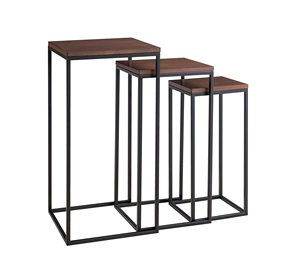Modern Metal Nesting Side Central <b>Table</b> Set 3 Black Wooden Top Coffee <b>Tables</b> Home Bedside Hotels Living Room Furniture - Product Image 1