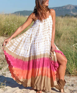 Robe de plage Maxi en rayonne pour femmes, vêtements d'été à épaules dénudées, Tie and dye - Product Image 2