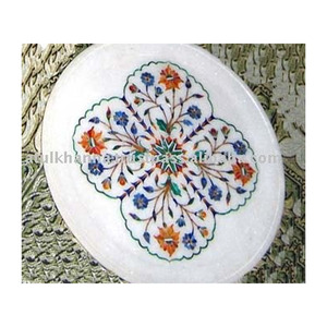 จานหินอ่อนตกแต่งลายดอกไม้แกะสลัก ของตกแต่งบ้านสไตล์โมเดิร์น - Product Image 1