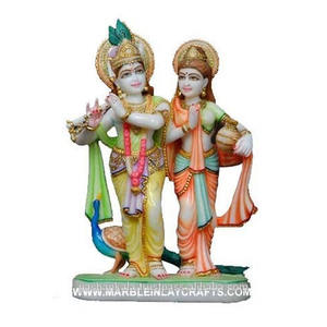 Statue de Krishna Radha en marbre blanc naturel, perles en pierre de Makrana pour la décoration de la maison, le culte et la prière - Product Image 1