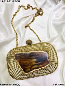 Handmade Designer Brass Mother of Pearl Clutch <b>Bag</b> Evening <b>Bags</b> <b>for</b> Bridal <b>Weddings</b> & Ladies' Parties with Flap Pattern Purse - Product Image 5