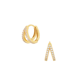 Orecchini a Cerchio ROXI con Doppio Diamante Rotondo in Zirconia Cubica, Placcati in Oro 18k e Argento, Collezione 2021 - Product Image 2