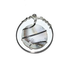Pierre de guérison Agate pendentif de disque, pendentif de fil de cristal naturel avec emballage standard - Product Image 1
