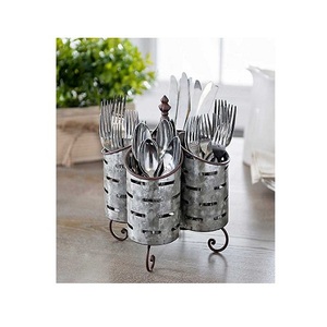 Porte-fourchette, cuillère et couteau à beurre galvanisé, porte-couverts rond fait à la main avec plateau à bon prix - Product Image 4