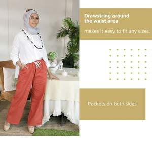 Pantalones de lino y algodón de cintura alta Diseño de corte recto suave cómodo con cordón de amarre automático Uso de salón de dormir de talla grande - Product Image 5