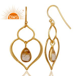 Sterling Silver 18k Gold Plated Heart Shape Dangle Earrings Wholesale Natural Golden Rutile Quartz Earrings Jewelry - Product Image 3