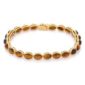Bracelet tennis en or jaune 18 carats le plus vendu avec pierre précieuse œil de tigre ovale naturel, style classique, excellente idée cadeau pour fête de mariage - Product Image 1