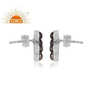 Pendientes de Plata de Ley 925 Oxidada Hechos a Mano y Personalizados con Piedra Preciosa de Rutilo Negro Natural, Fabricante de Joyería - Product Image 4