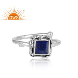 Bague en argent Sterling 925 ajustable pour femme, pierre précieuse Lapis, Design indien, fait à la main, ajustable, vente en gros - Product Image 2
