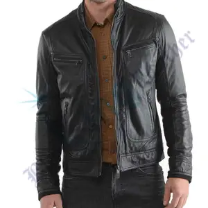 Новый мужской стиль, мужская черная модная мотоциклетная куртка из овечьей кожи