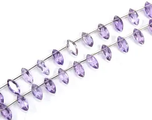 Amezing Kualitas 1 Untai Natural Pink Amethyst Faceted Marquise Bentuk Cut Stone Gemstone Briolette Beads