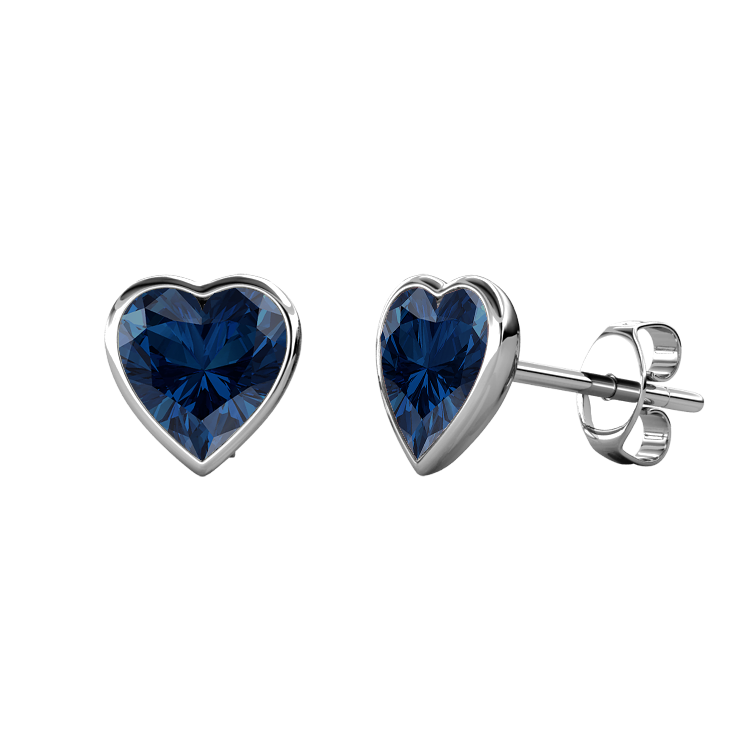 Brass With 18k WG Dark Blue Heart Shaped Crystal Stud Earrings