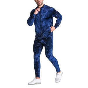 Nouveau élégant Offre Spéciale hommes Velours Plaine Rayure Jogging Piste hommes 2 pièces survêtements - Product Image 1