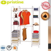 Porte-manteau autoportant moderne en fer robuste avec 1 étagère et tiroirs – Unité de rangement gain de place pour salon, chambre et mobilier de maison